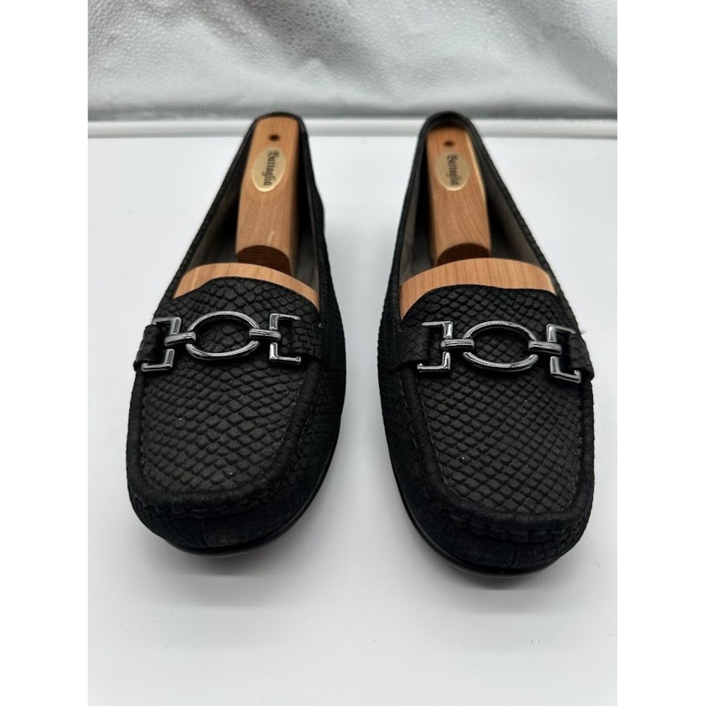 Aerosoles Black Snakeskin Embossed Bit Loafers Womens 8 Moc Toe Slip On Shoes